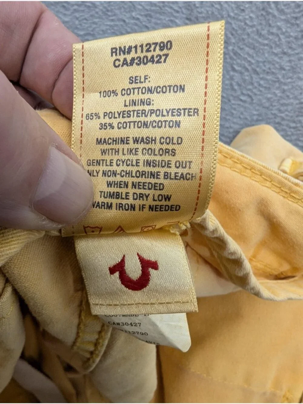 True Religion Shorts Mens 29 Yellow Chino Travis Distressed Raw Hem 15 in Inseam